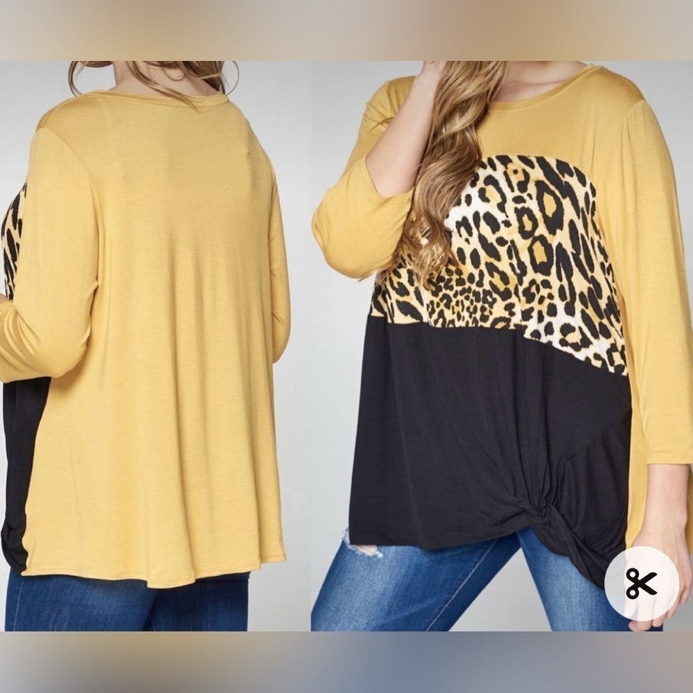 Emerald Womens Plus Size 1X Color Block Animal Leopard Print Tunic Blouse